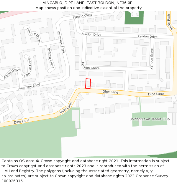 MINCARLO, DIPE LANE, EAST BOLDON, NE36 0PH: Location map and indicative extent of plot