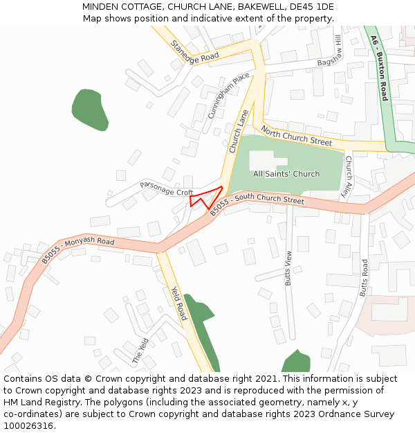 MINDEN COTTAGE, CHURCH LANE, BAKEWELL, DE45 1DE: Location map and indicative extent of plot