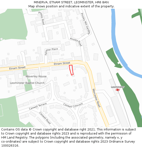 MINERVA, ETNAM STREET, LEOMINSTER, HR6 8AN: Location map and indicative extent of plot