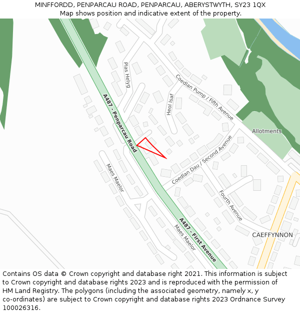 MINFFORDD, PENPARCAU ROAD, PENPARCAU, ABERYSTWYTH, SY23 1QX: Location map and indicative extent of plot