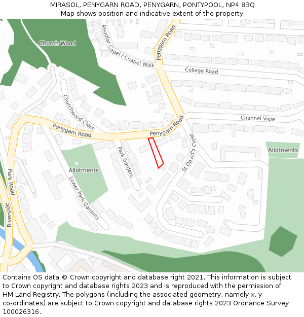 MIRASOL, PENYGARN ROAD, PENYGARN, PONTYPOOL, NP4 8BQ: Location map and indicative extent of plot