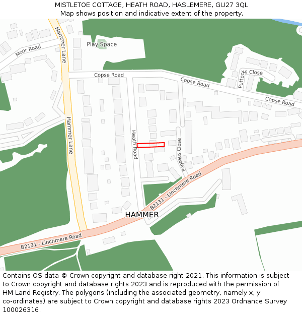 MISTLETOE COTTAGE, HEATH ROAD, HASLEMERE, GU27 3QL: Location map and indicative extent of plot