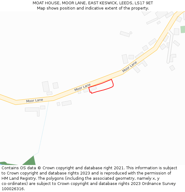 MOAT HOUSE, MOOR LANE, EAST KESWICK, LEEDS, LS17 9ET: Location map and indicative extent of plot