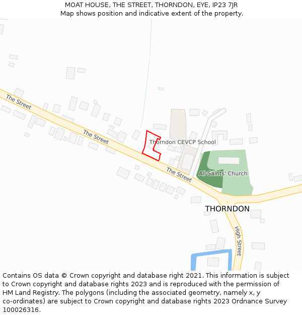 MOAT HOUSE, THE STREET, THORNDON, EYE, IP23 7JR: Location map and indicative extent of plot