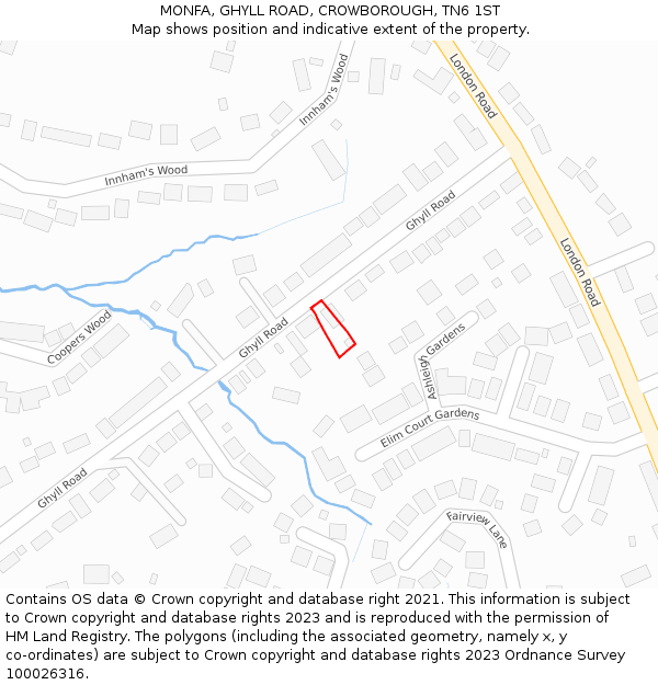 MONFA, GHYLL ROAD, CROWBOROUGH, TN6 1ST: Location map and indicative extent of plot