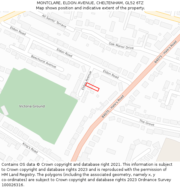 MONTCLARE, ELDON AVENUE, CHELTENHAM, GL52 6TZ: Location map and indicative extent of plot