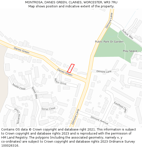 MONTROSA, DANES GREEN, CLAINES, WORCESTER, WR3 7RU: Location map and indicative extent of plot