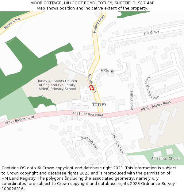 MOOR COTTAGE, HILLFOOT ROAD, TOTLEY, SHEFFIELD, S17 4AP: Location map and indicative extent of plot