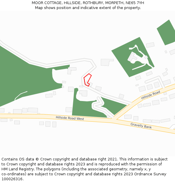 MOOR COTTAGE, HILLSIDE, ROTHBURY, MORPETH, NE65 7YH: Location map and indicative extent of plot