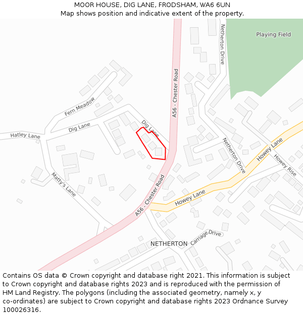 MOOR HOUSE, DIG LANE, FRODSHAM, WA6 6UN: Location map and indicative extent of plot