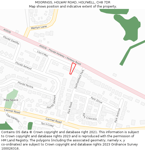 MOORINGS, HOLWAY ROAD, HOLYWELL, CH8 7DR: Location map and indicative extent of plot