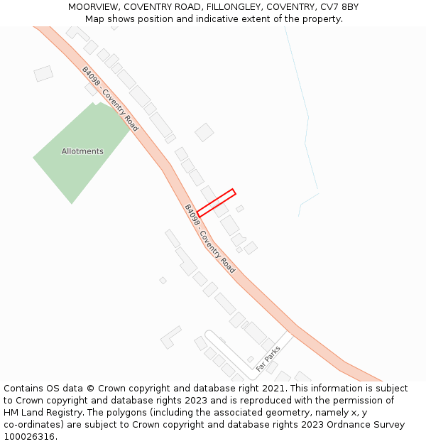 MOORVIEW, COVENTRY ROAD, FILLONGLEY, COVENTRY, CV7 8BY: Location map and indicative extent of plot