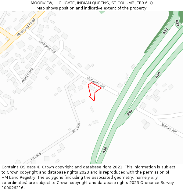 MOORVIEW, HIGHGATE, INDIAN QUEENS, ST COLUMB, TR9 6LQ: Location map and indicative extent of plot