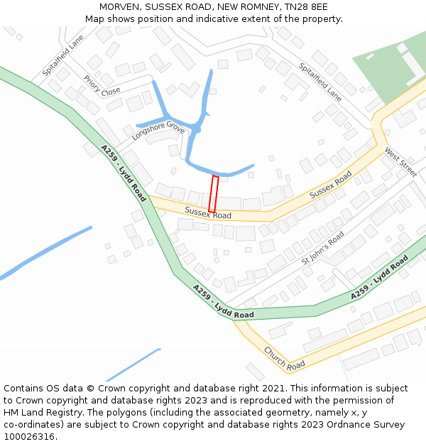 MORVEN, SUSSEX ROAD, NEW ROMNEY, TN28 8EE: Location map and indicative extent of plot