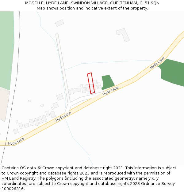 MOSELLE, HYDE LANE, SWINDON VILLAGE, CHELTENHAM, GL51 9QN: Location map and indicative extent of plot