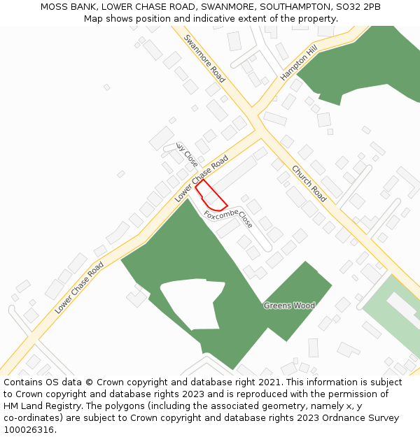 MOSS BANK, LOWER CHASE ROAD, SWANMORE, SOUTHAMPTON, SO32 2PB: Location map and indicative extent of plot