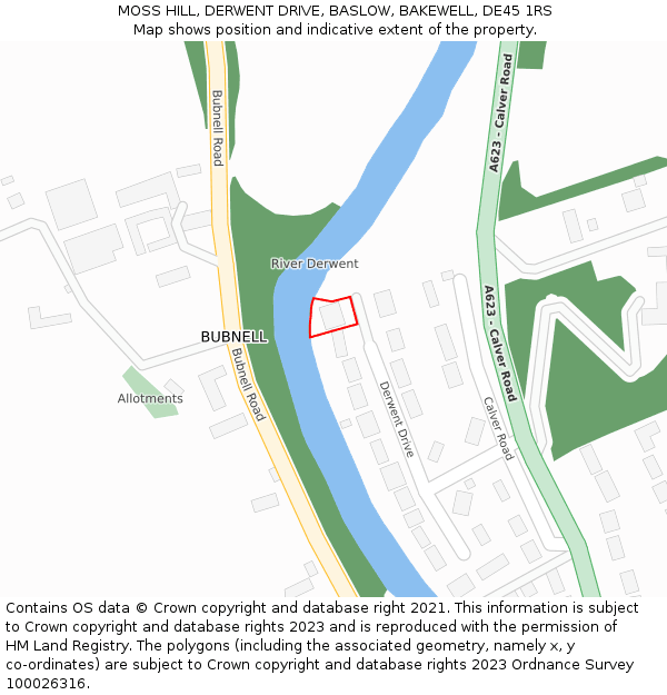 MOSS HILL, DERWENT DRIVE, BASLOW, BAKEWELL, DE45 1RS: Location map and indicative extent of plot