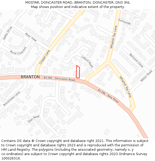 MOSTAR, DONCASTER ROAD, BRANTON, DONCASTER, DN3 3NL: Location map and indicative extent of plot