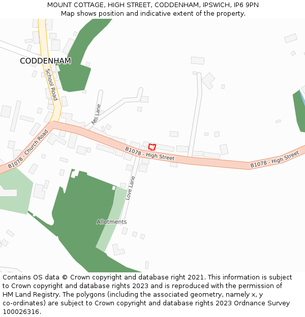 MOUNT COTTAGE, HIGH STREET, CODDENHAM, IPSWICH, IP6 9PN: Location map and indicative extent of plot