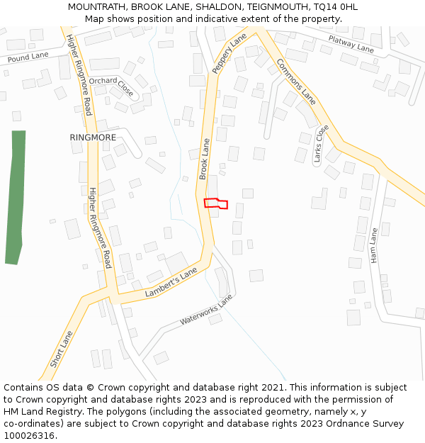 MOUNTRATH, BROOK LANE, SHALDON, TEIGNMOUTH, TQ14 0HL: Location map and indicative extent of plot