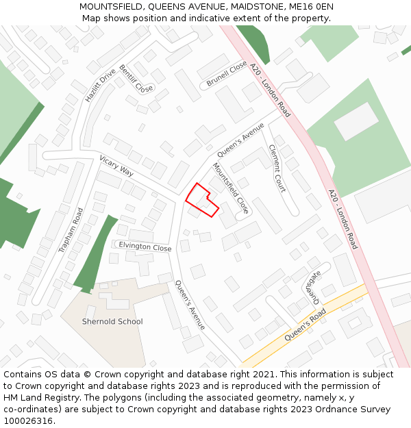 MOUNTSFIELD, QUEENS AVENUE, MAIDSTONE, ME16 0EN: Location map and indicative extent of plot