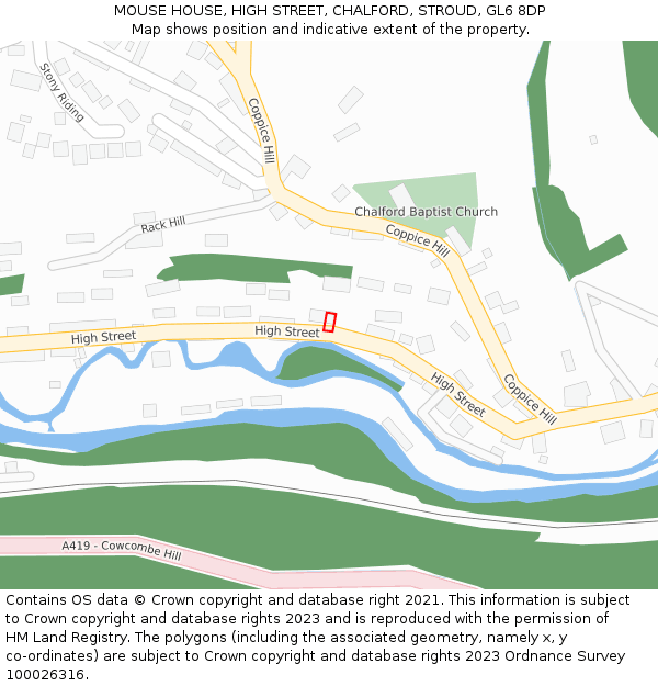 MOUSE HOUSE, HIGH STREET, CHALFORD, STROUD, GL6 8DP: Location map and indicative extent of plot