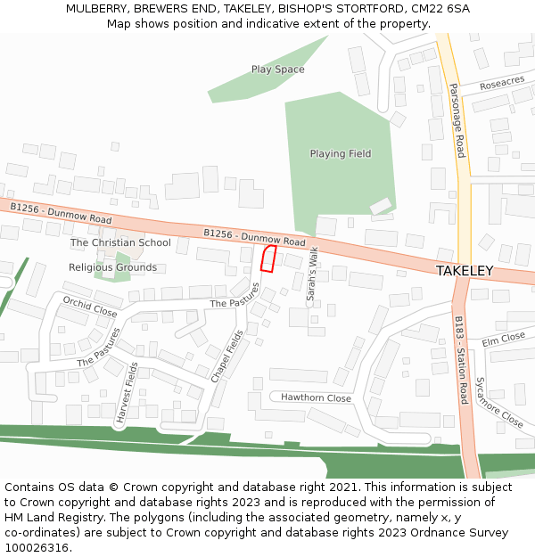 MULBERRY, BREWERS END, TAKELEY, BISHOP'S STORTFORD, CM22 6SA: Location map and indicative extent of plot