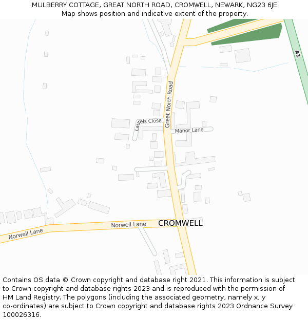 MULBERRY COTTAGE, GREAT NORTH ROAD, CROMWELL, NEWARK, NG23 6JE: Location map and indicative extent of plot