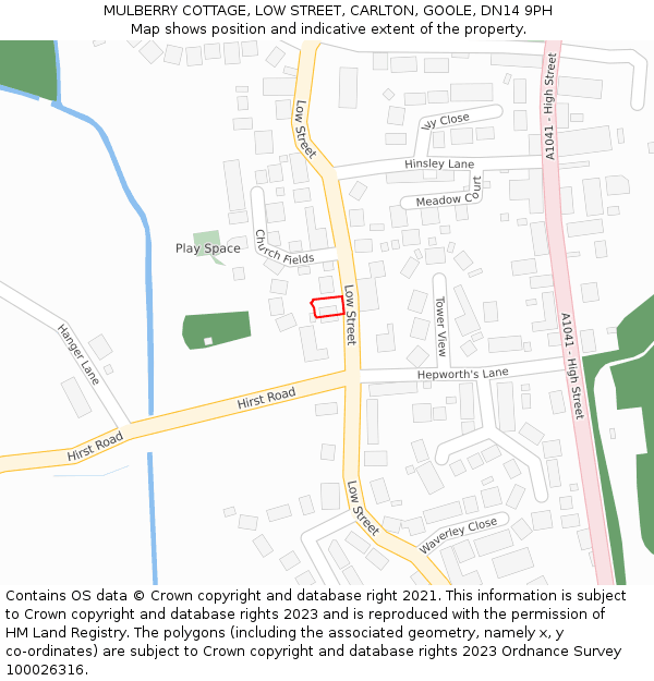 MULBERRY COTTAGE, LOW STREET, CARLTON, GOOLE, DN14 9PH: Location map and indicative extent of plot