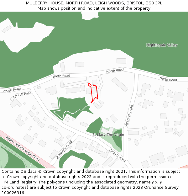 MULBERRY HOUSE, NORTH ROAD, LEIGH WOODS, BRISTOL, BS8 3PL: Location map and indicative extent of plot