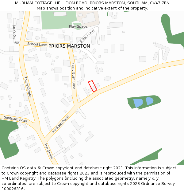 MURHAM COTTAGE, HELLIDON ROAD, PRIORS MARSTON, SOUTHAM, CV47 7RN: Location map and indicative extent of plot