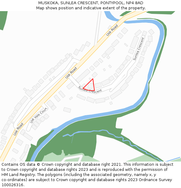 MUSKOKA, SUNLEA CRESCENT, PONTYPOOL, NP4 8AD: Location map and indicative extent of plot