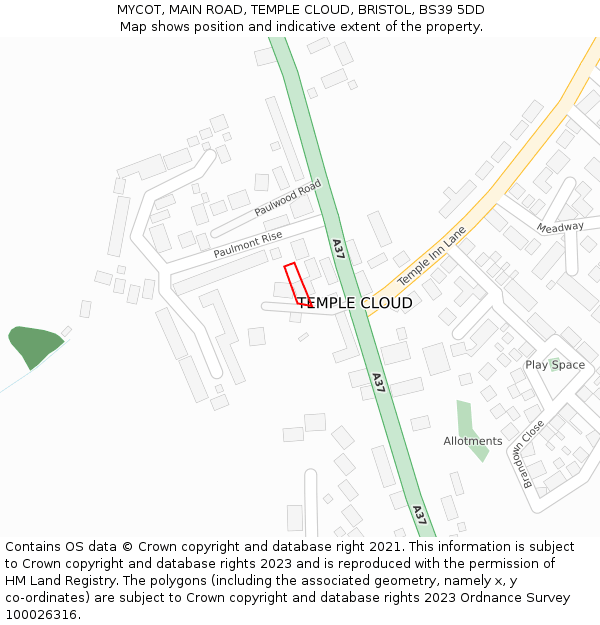 MYCOT, MAIN ROAD, TEMPLE CLOUD, BRISTOL, BS39 5DD: Location map and indicative extent of plot