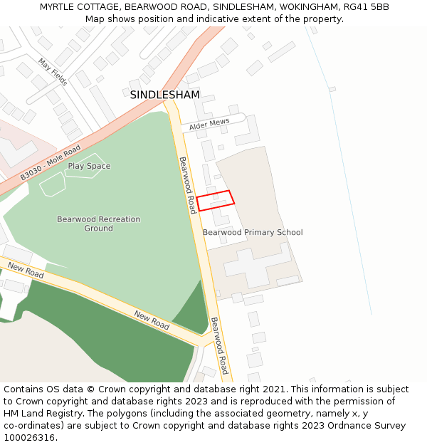 MYRTLE COTTAGE, BEARWOOD ROAD, SINDLESHAM, WOKINGHAM, RG41 5BB: Location map and indicative extent of plot