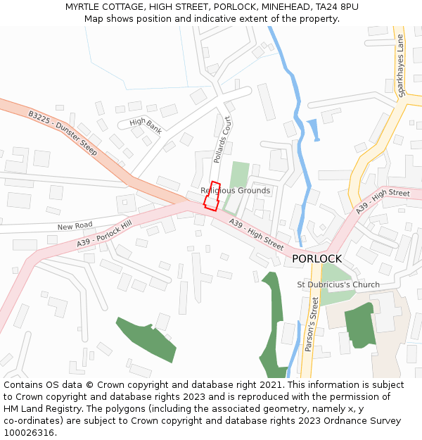 MYRTLE COTTAGE, HIGH STREET, PORLOCK, MINEHEAD, TA24 8PU: Location map and indicative extent of plot