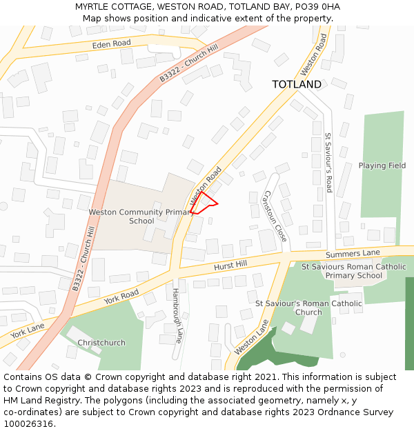 MYRTLE COTTAGE, WESTON ROAD, TOTLAND BAY, PO39 0HA: Location map and indicative extent of plot