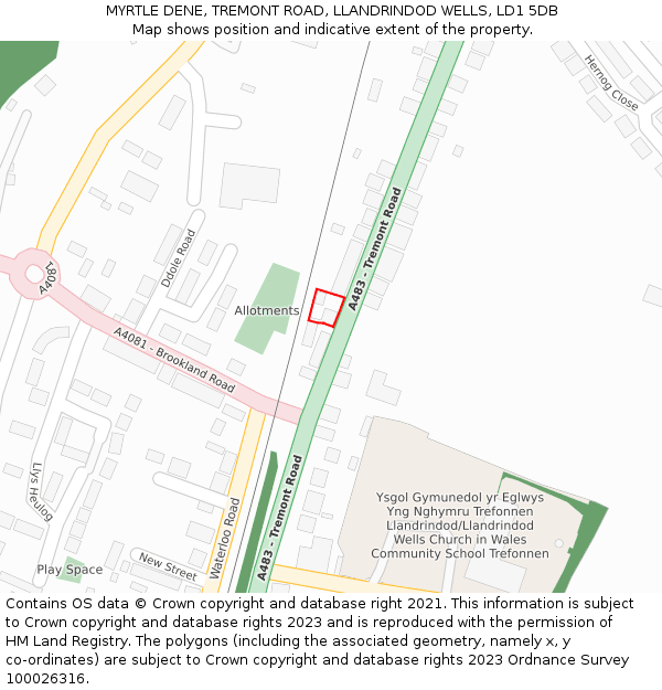 MYRTLE DENE, TREMONT ROAD, LLANDRINDOD WELLS, LD1 5DB: Location map and indicative extent of plot