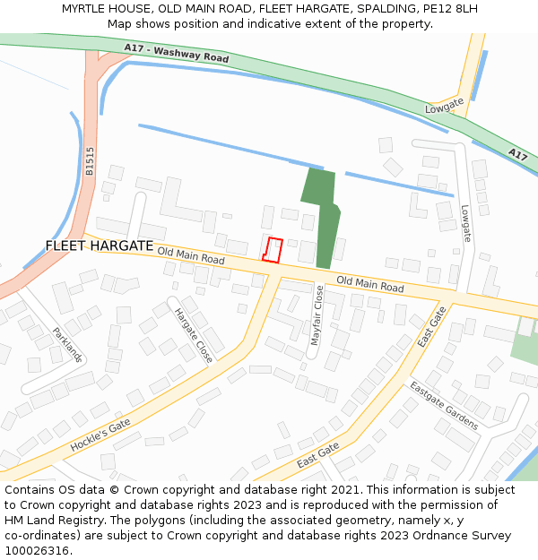 MYRTLE HOUSE, OLD MAIN ROAD, FLEET HARGATE, SPALDING, PE12 8LH: Location map and indicative extent of plot