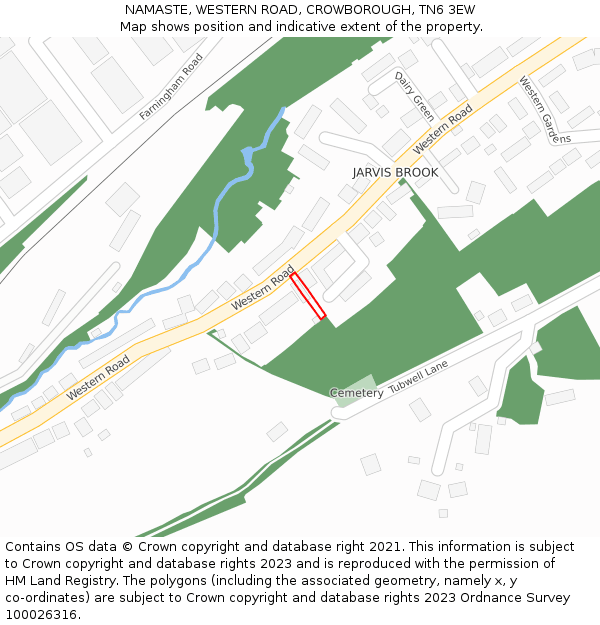 NAMASTE, WESTERN ROAD, CROWBOROUGH, TN6 3EW: Location map and indicative extent of plot