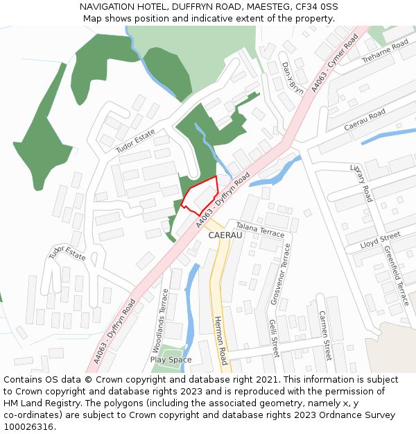 NAVIGATION HOTEL, DUFFRYN ROAD, MAESTEG, CF34 0SS: Location map and indicative extent of plot