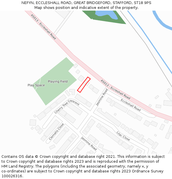 NEFYN, ECCLESHALL ROAD, GREAT BRIDGEFORD, STAFFORD, ST18 9PS: Location map and indicative extent of plot