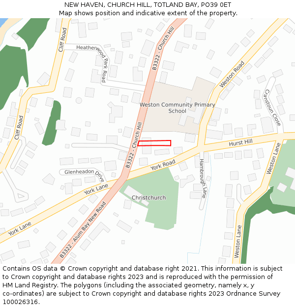 NEW HAVEN, CHURCH HILL, TOTLAND BAY, PO39 0ET: Location map and indicative extent of plot