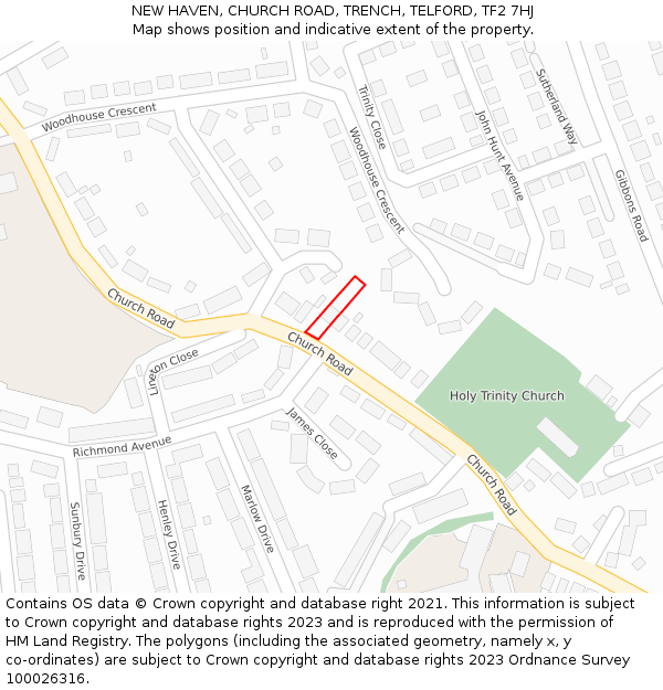 NEW HAVEN, CHURCH ROAD, TRENCH, TELFORD, TF2 7HJ: Location map and indicative extent of plot