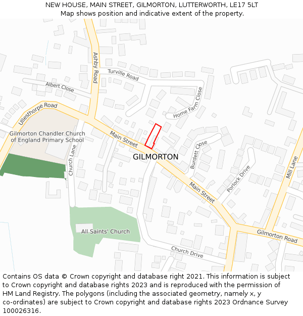 NEW HOUSE, MAIN STREET, GILMORTON, LUTTERWORTH, LE17 5LT: Location map and indicative extent of plot