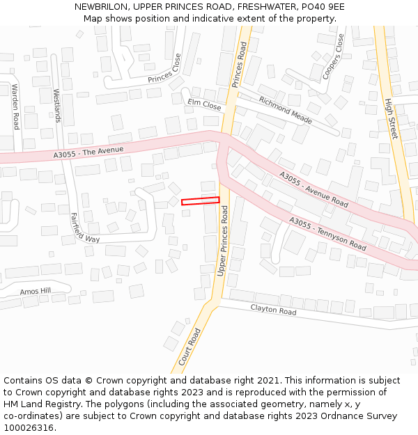 NEWBRILON, UPPER PRINCES ROAD, FRESHWATER, PO40 9EE: Location map and indicative extent of plot