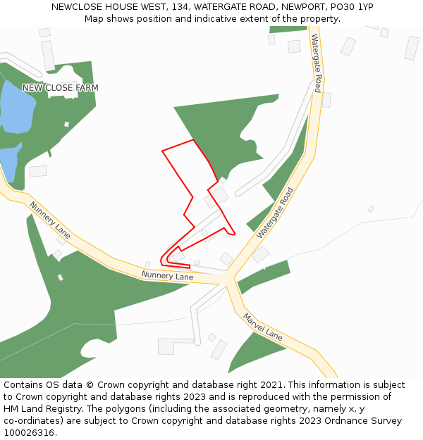 NEWCLOSE HOUSE WEST, 134, WATERGATE ROAD, NEWPORT, PO30 1YP: Location map and indicative extent of plot