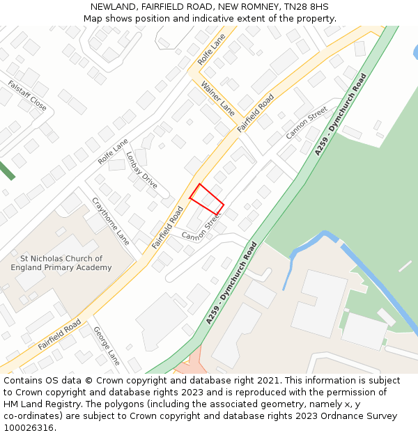 NEWLAND, FAIRFIELD ROAD, NEW ROMNEY, TN28 8HS: Location map and indicative extent of plot