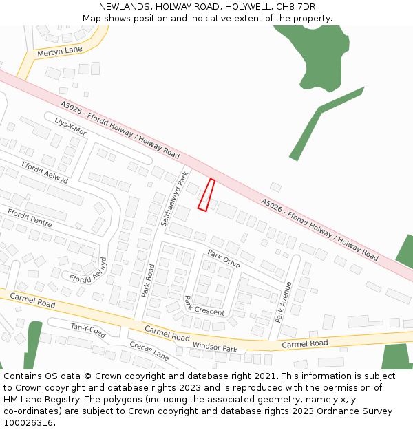 NEWLANDS, HOLWAY ROAD, HOLYWELL, CH8 7DR: Location map and indicative extent of plot