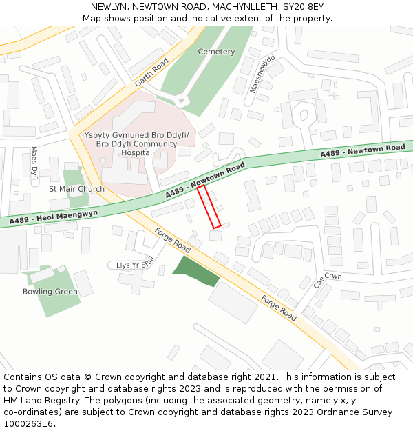 NEWLYN, NEWTOWN ROAD, MACHYNLLETH, SY20 8EY: Location map and indicative extent of plot