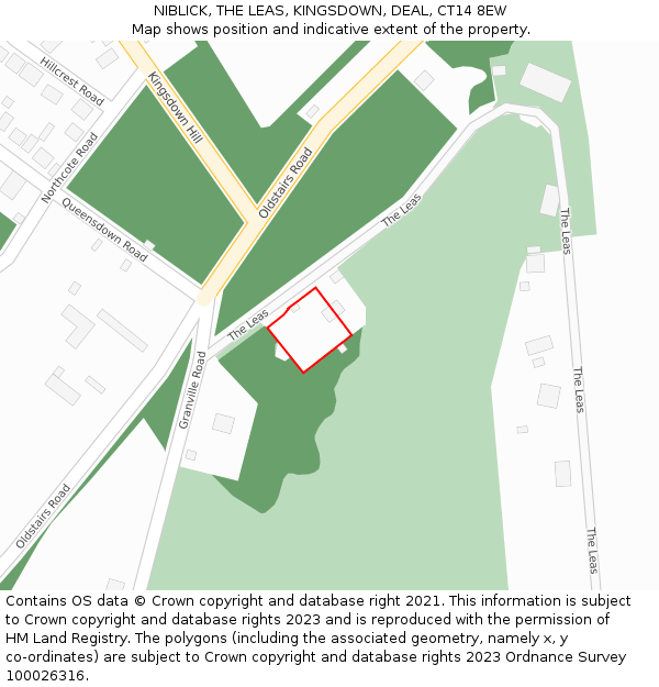 NIBLICK, THE LEAS, KINGSDOWN, DEAL, CT14 8EW: Location map and indicative extent of plot